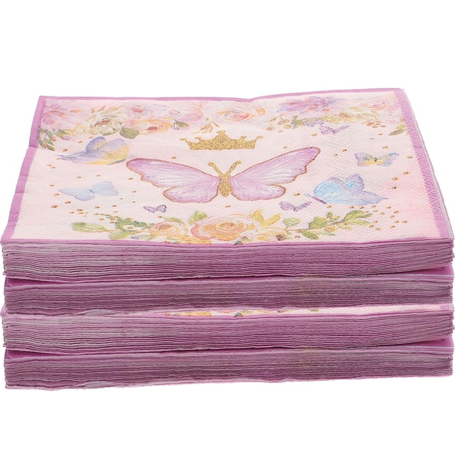 2 cajas de servilletas estampadas con mariposas, desechables, moradas, para escritorio, mesa, libros, bodas, fiestas, pulpa de madera