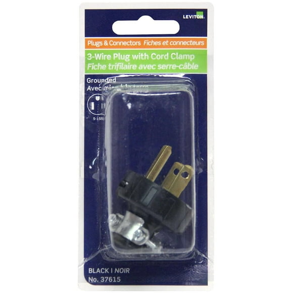 2 Pole 2 Wire 15A-125V Black Round Dead Front Plug