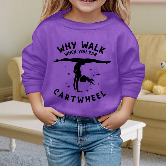 Ulitacool Girls Fall Sweatshirt Long Sleeve Shirts Letter Pattern Crewneck Top Cute Playsuit 5-6 Years Purple