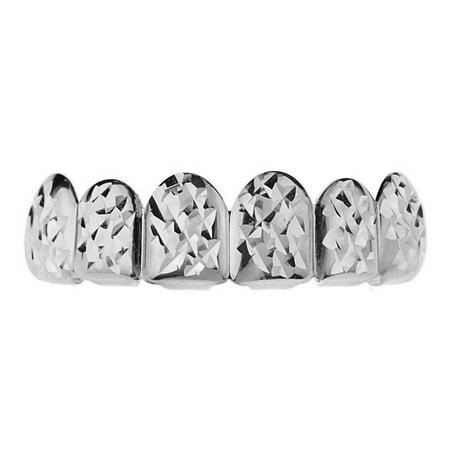 Grillz Diamond-Cut Bling Grill Top Upper Six 6 Teeth Silver Tone Hip Hop Mouth Grills