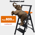 thumbnail image 6 of Aluminum 3 Step Ladder with Tool Tray - 600lbs Heavy Duty Lightweight Step Stool with Extended Handrails, Work Platform for Home Maintenance & DIY Projects (Black&Orange), 6 of 7