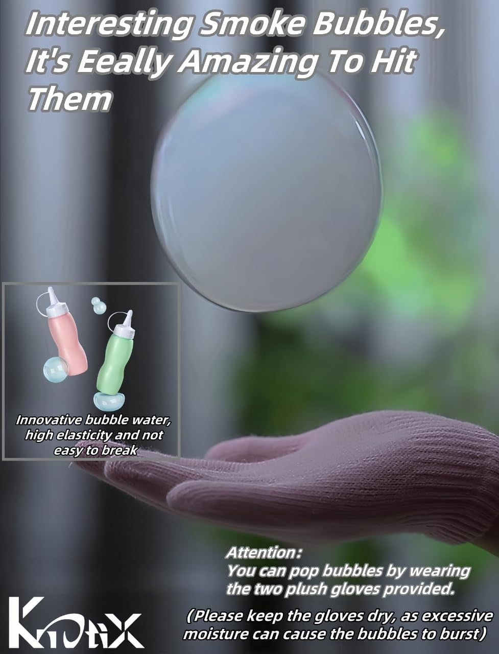 Rechargeable Elastic Smoke Bubble Machine – Magic Wand with Lights & Sound,Bubble Gloves & Spill-Proof Cup, Safe Solution (Green/Pink)
