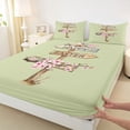 thumbnail image 3 of Feelyou Pink Cherry Blossoms Queen Sheet Sets, Happy Western Easter Flat Sheet, Rustic Wooden Cabin Queen Fitted Sheet, Lightweight Room Decor, 4pcs, 3 of 7