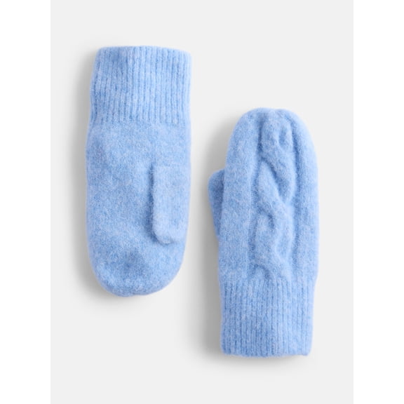 Scenario Women's Cable Knit Mittens, Polished Blue