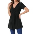 thumbnail image 4 of INSPIRE CHIC Women's Summer Front Knotted V Neck Blouse Short Sleeve Oversized Tunic Tops Solid Pullover T Shirt XL Black, 4 of 6