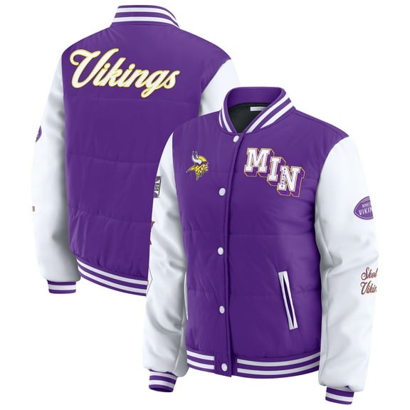 Women's WEAR by Erin Andrews Purple Minnesota Vikings Varsity Full-Snap Puffer Jacket