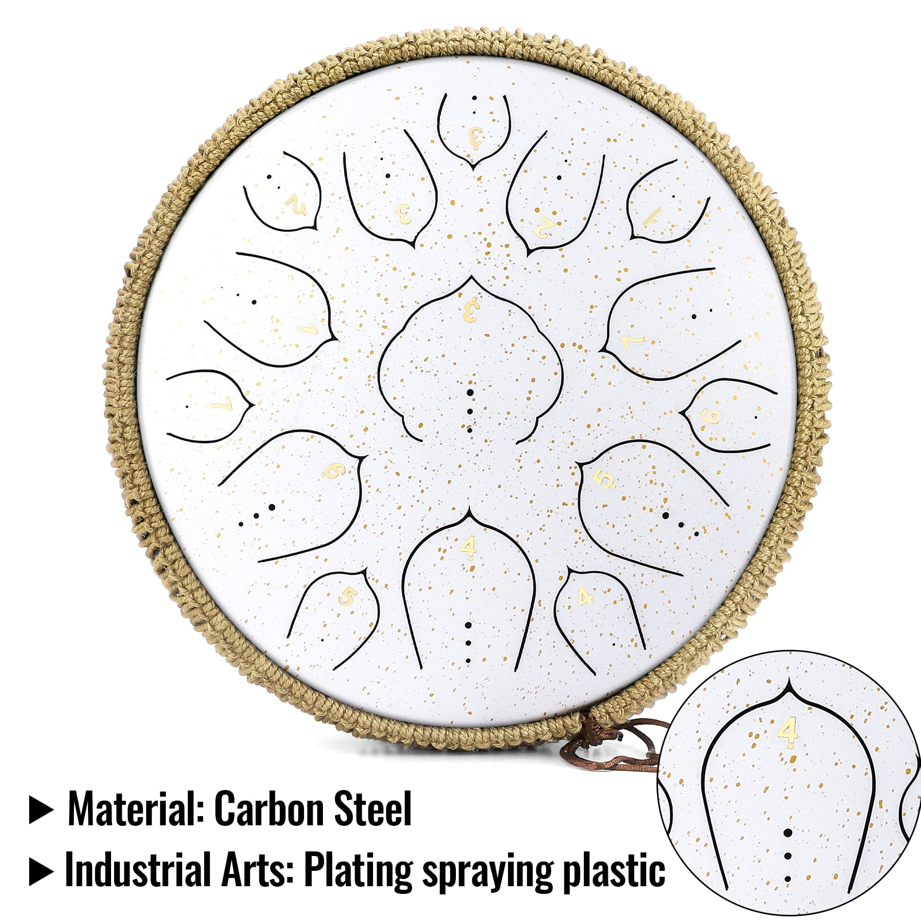 Steel Tongue Drum-14" 15 Note Tongue Pan Drums for Adults, D Major, Carry Bag, White