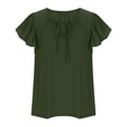 thumbnail image 5 of safuny Savings Womens Tops Solid Color Ruffle Shirt Comfy Casual Plus Size Clothes Pullover Dressy Loose Short Sleeve V-Neck Green M, 5 of 7