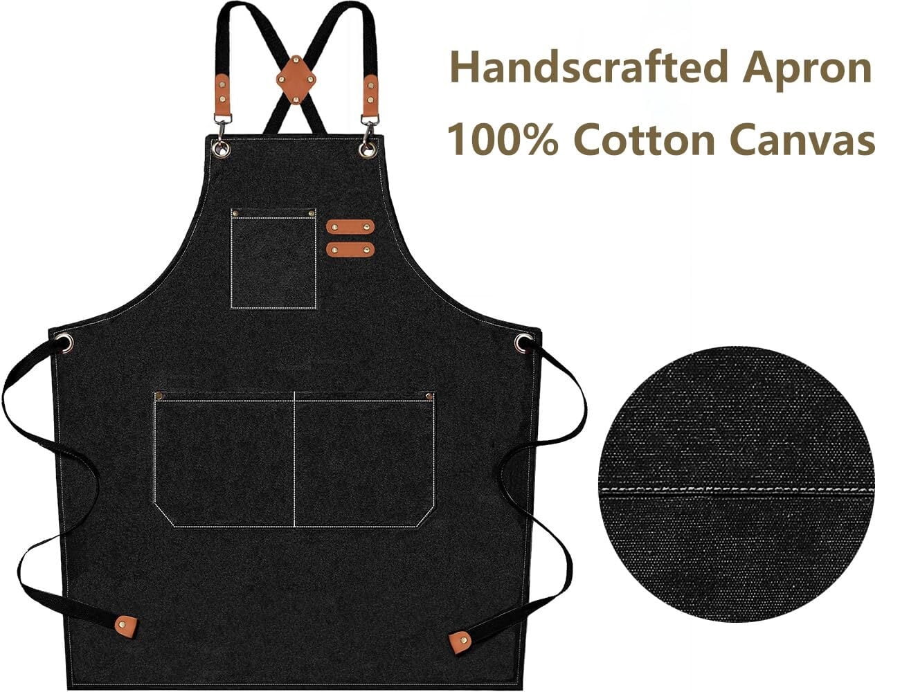 Chef Aprons for Men Women with Large Pockets, Cotton Canvas Cross Back Heavy Duty Adjustable Work Apron, Size M to XXL(Grey)