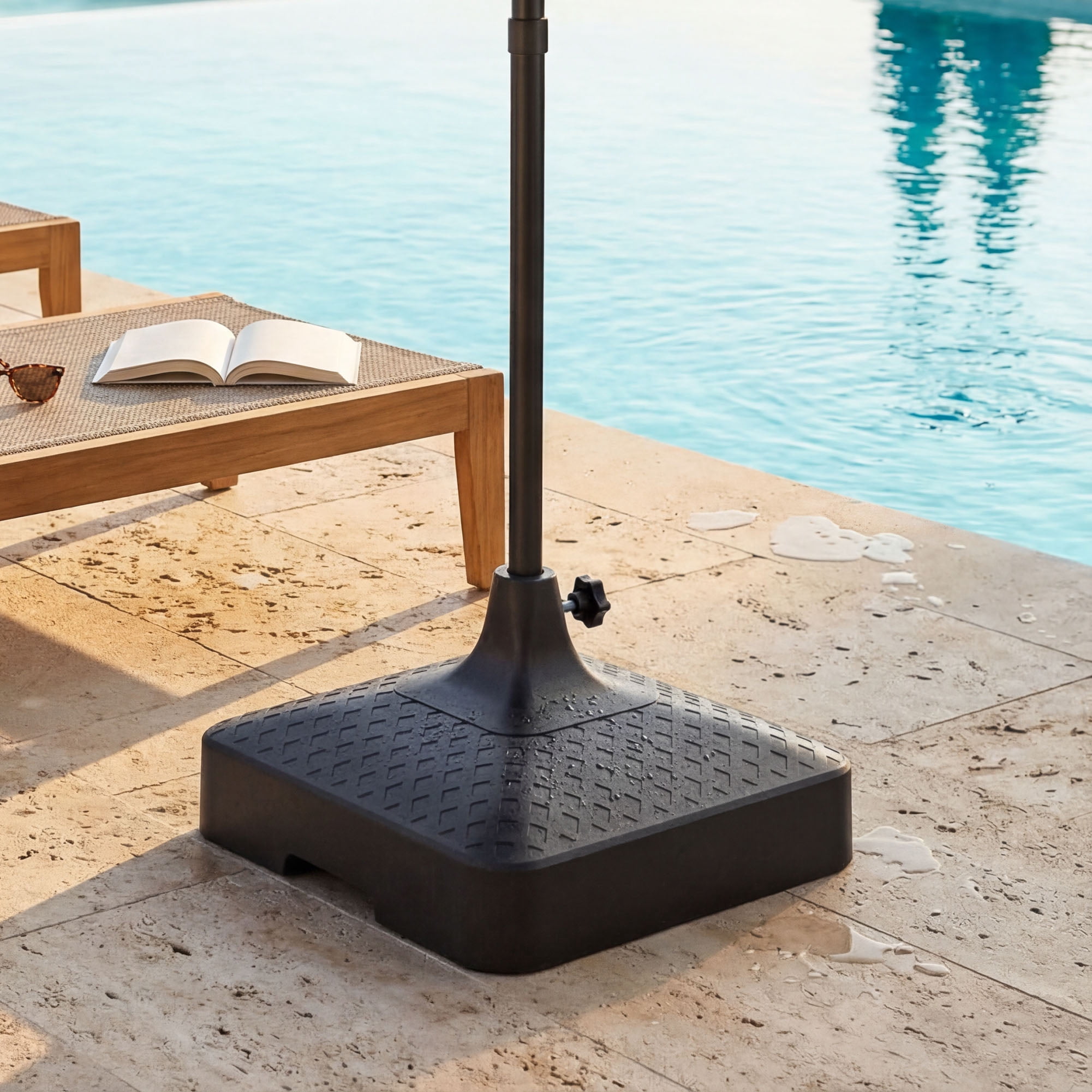 Tierra Verde 19.5" x 6.5" H Square Umbrella Base, Easy-Fill Weatherproof Stand, Lattice