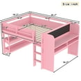 thumbnail image 3 of URTR Full Size Low Loft Bed with Built-in Desk, Blackboard & All-in-One Multi-Storage Bookcases, Boxes, Shelves, Solid Wood Loft Bed Frame with Space-Saving Design for Bedrooms, Pink, 3 of 8