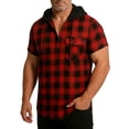 thumbnail image 2 of Ixbnca Men's Short Sleeve Plaid Hoodies Short Sleeve Mens Button V Neck Hooded T Shirts with Pocket, 2 of 7