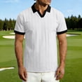 thumbnail image 2 of CHGBMOK Mens Short Sleeve Collared V Neck T Shirts Slim Fit Textured Casual Golf Shirt Cozy Lightweight Top with Contrast Collar, 2 of 9