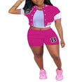 thumbnail image 1 of Women 2Pcs Tracksuit Outfit Short Sleeve Baseball Jacket Summer Bodycon Athletic Shorts Workout Set, 1 of 3