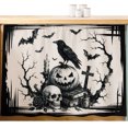 thumbnail image 2 of Halloween Cabinet Curtains 28"W x 35L, Farmhouse Skulls Pumpkins Crow Bats Spooky Rustic Under Sink Skirt for Bathroom Vanity Kitchen Self Adhesive, Dust-Proof Privacy Curtain for Closet Shelves, 2 of 9