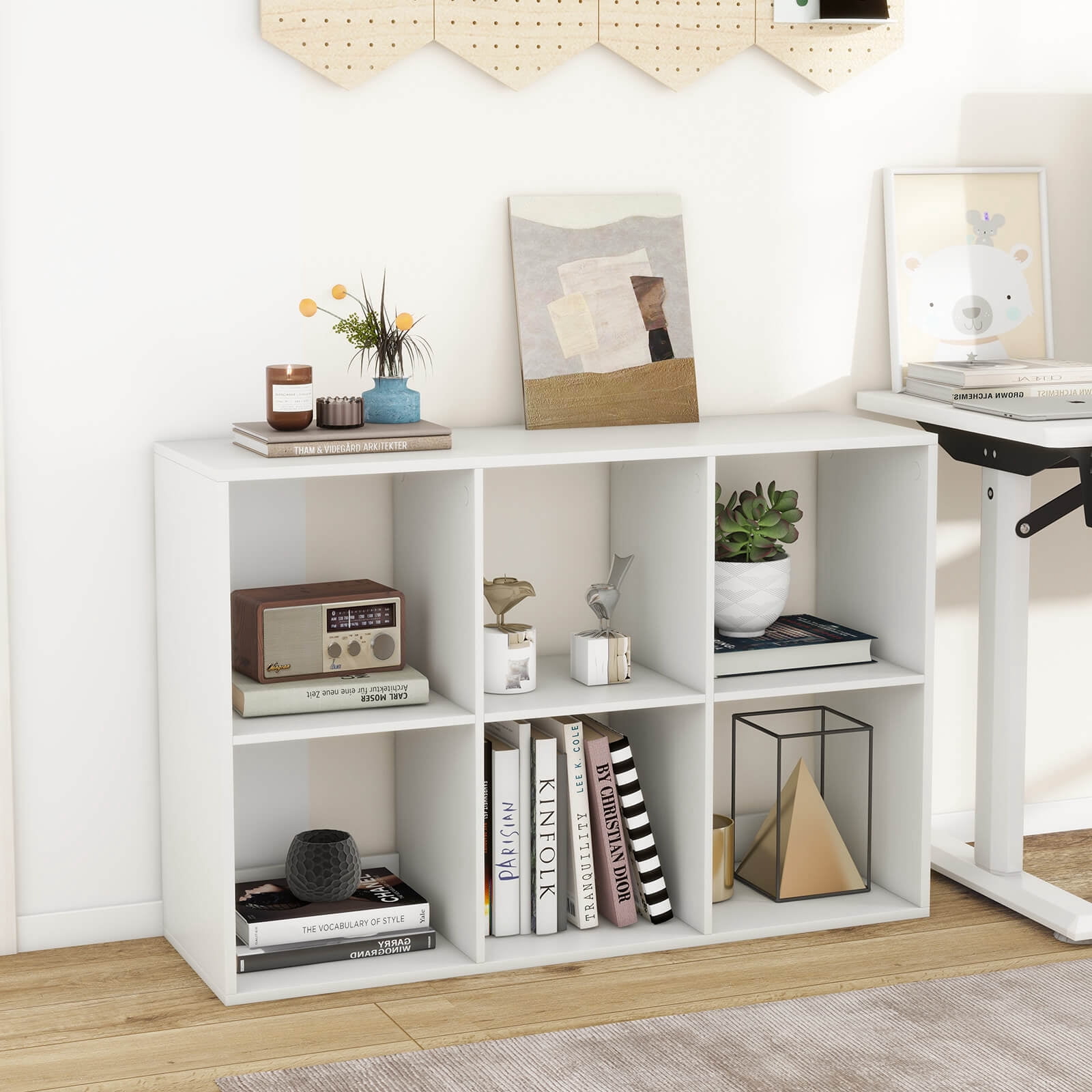 Costway 6-Cube Open Bookshelf with Anti-tip Kits Home Modern Style Storage Shelf for Study White