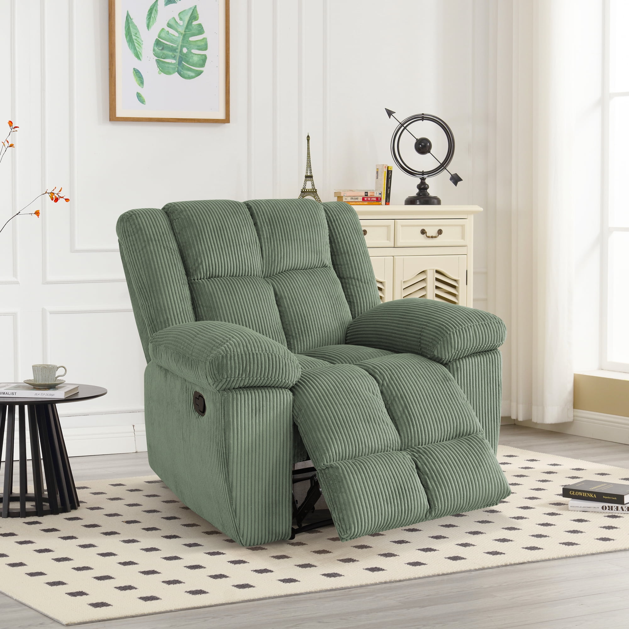 Gewnee Multifunctional Recliner, Corduroy, Adjustable Reclining Angle, Ideal for Living Room, Green