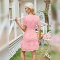 thumbnail image 5 of IBTOM CASTLE Women Short Sleeve Hollow Out Mini Dress Summer Casual Ruffle A-Line V Neck Sundress Beach Lace Vacation Dress XXL Pink, 5 of 8