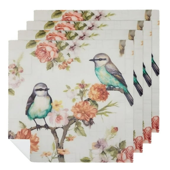 PHYHOO Spring Bird Floral Party Cloth Napkins Dinner Table Napkins, Washable Reusable Polyester Napkins for Home Holiday Party Wedding Table Setting Decoration