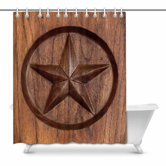 SUNENAT Western Texas Star in Wood Waterproof Polyester Bathroom Shower Curtain 66(Wide) x 72(Height) Inches