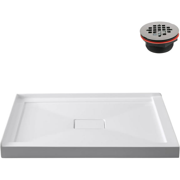 Streamline GB-612-452 60 in. x 36 in. Corner Acrylic Shower Base in Glossy White With Center Drain, Drain Included