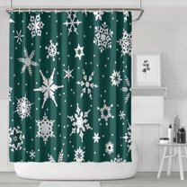 Green Christmas Snowflake Pattern Shower Curtain 84"x72" ,Bathroom Decorative Shower Curtains Set with 12 Hooks,Modern Waterproof Washable Shower Curtain
