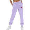 thumbnail image 4 of Baggy Sweatpants for Women Print Elastic Waist Loose Cinch Bottom Pants with Pocket Fall Casual Workout Running Trousers, Purple, XL, 4 of 4