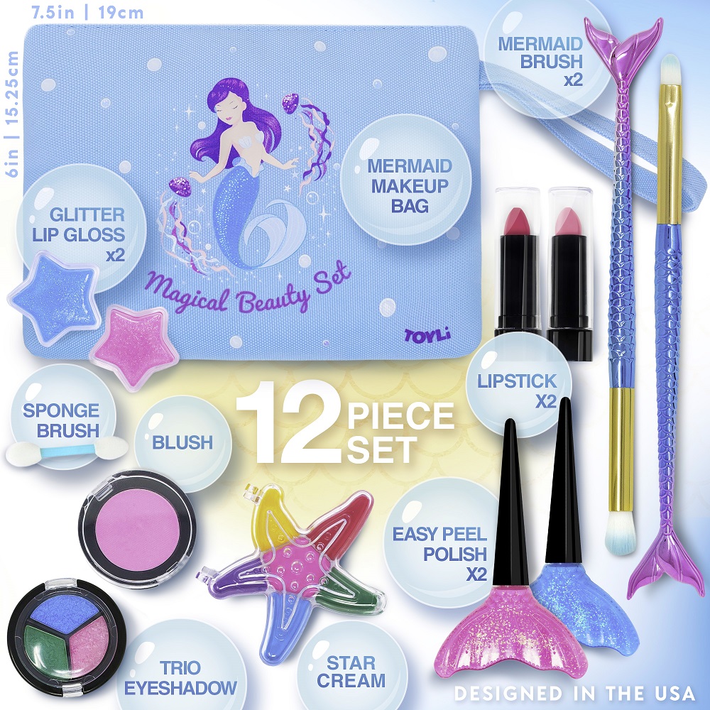 TOYLI Kids Makeup Set for Girls, 13-Piece Washable Mermaid Girls Makeup for  Kids All Skin Tones 