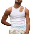 thumbnail image 1 of Men's Summer Sexy Solid Irregular Sleeveless Vest Tops Hollow Tank Tops Blouse, 1 of 1