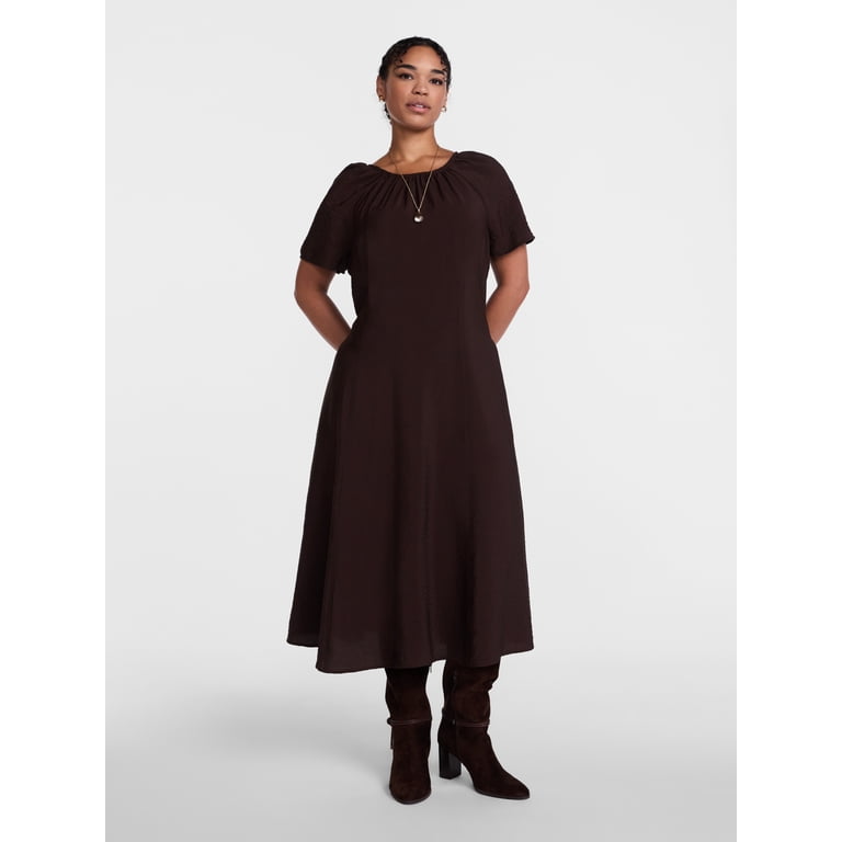 Scenario Women's Puff Sleeve Seamed Midi Dress photo 2