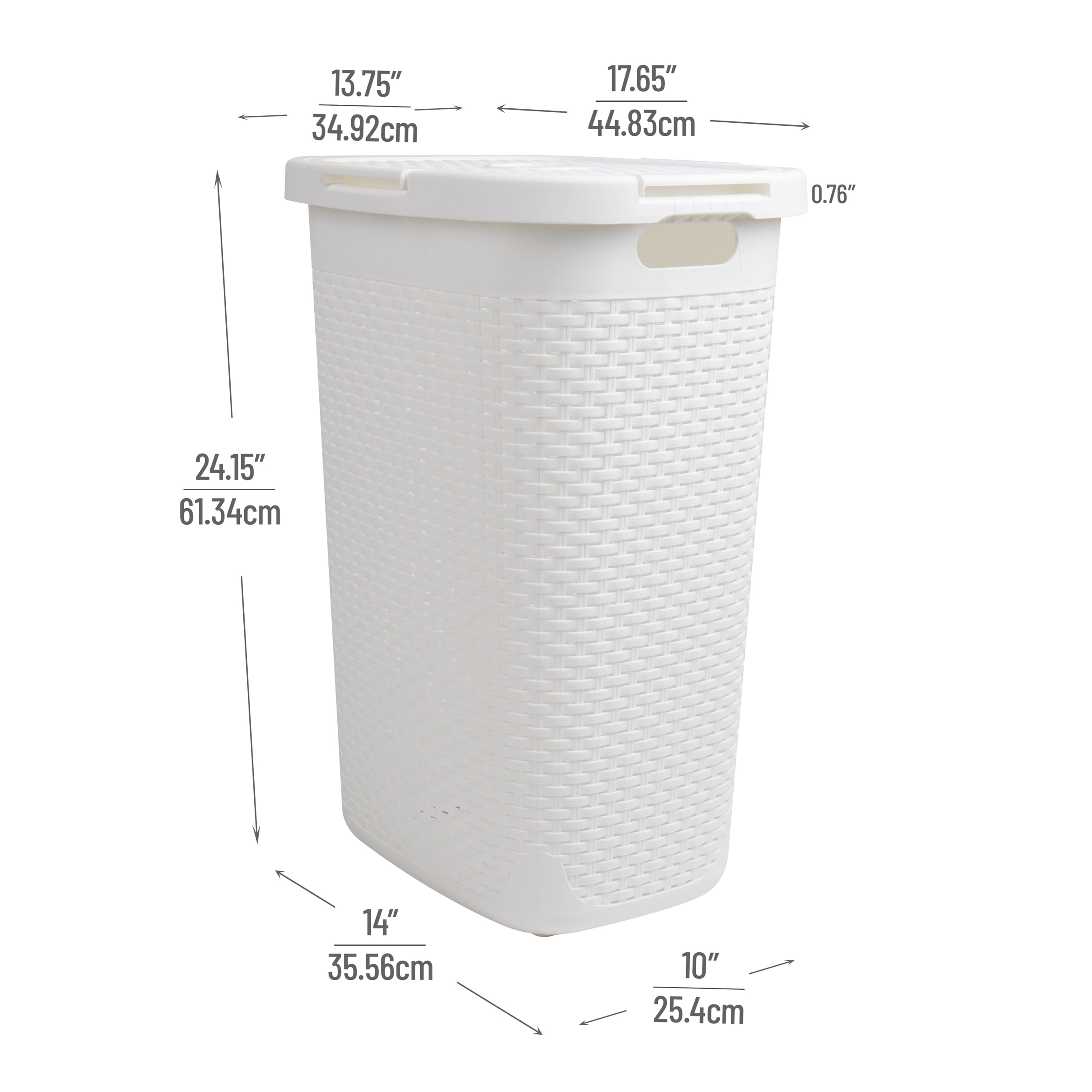 Mind Reader 60L Slim Laundry Hamper, Clothes Basket, Lid, Wicker Style, Plastic, 17.65"L x 13.75"W x 24.15"H, Set of 2, White