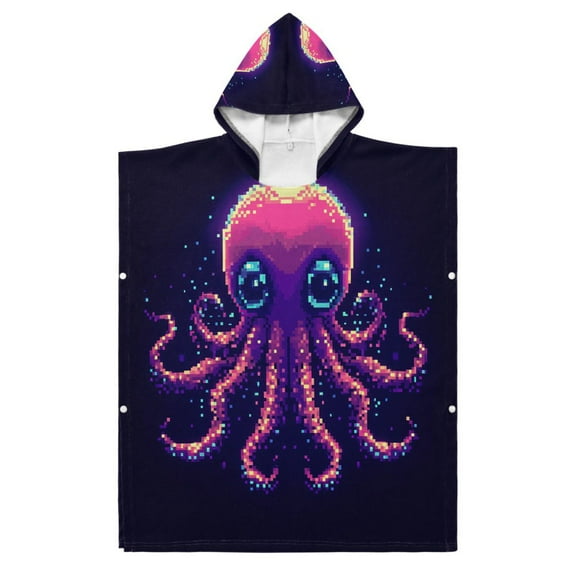 Kid Hooded Beach Towel Bath Poncho Towels Soft Absorbent Quick Dry for Boy Girl Pixel Octopus S