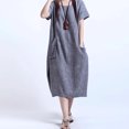 thumbnail image 5 of Vestido tipo caftán largo tipo túnica con bolsillos y manga corta y cuello redondo holgado para mujer, 5 of 5
