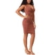 thumbnail image 4 of Vestidos Bodycon con Corte y Nudo de INSPIRE CHIC para Mujeres, Vestido de Tanque con Cuello en V Fruncido Color Rojo Marrón XS, 4 of 6