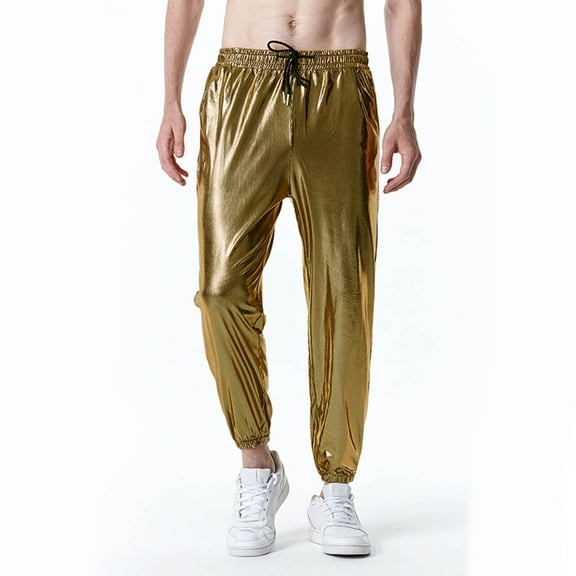 Aayomet Mens Work Pants Print Pants Drawstring Pocket Leggings Pant Trousers (Gold, XL)