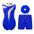 thumbnail image 4 of YiZYiF Girls Dance Figure Skating Performance Costume Gymnastic Ballet Leotard+Shorts+Headwear Set Blue-A 14, 4 of 6