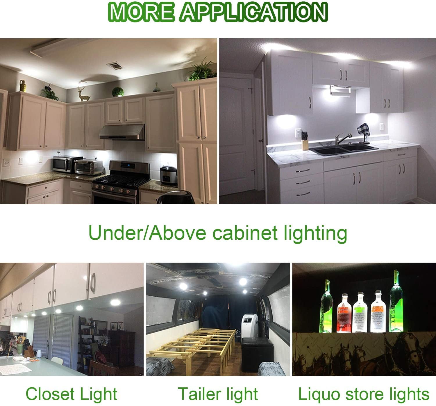 Under Cabinet LED Puck Lighting Kit with Touch Dimmer Switch - Black Cover, Daylight White (6 Lights) for Kitchen Cupboard and Closet Lighting