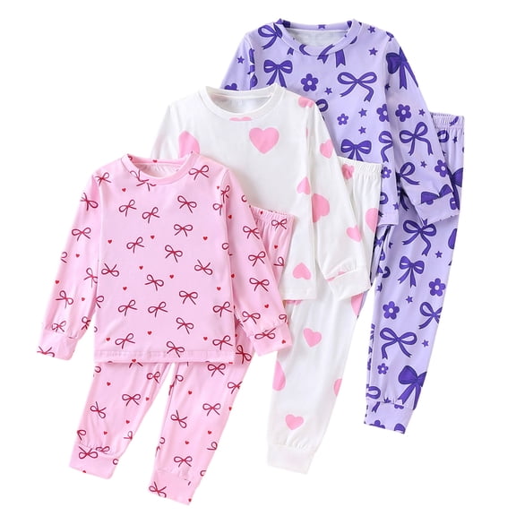 GCETTIC Little Girls Pajamas Girls Pajamas Toddlers Cotton Longsleeve Sleepwear Print Pjs Snug Fit Nightwear Purple,9-12 Months