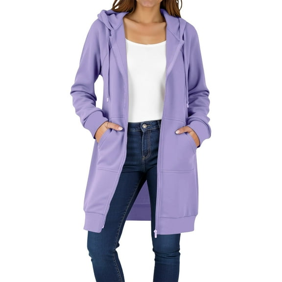 Mohiass Womens Oversized Jackets Fall Zip Up Hoodie Jacket Long Casual Hooded Sweatshirt for Women Winter Coat with Pockets Light Purple S
