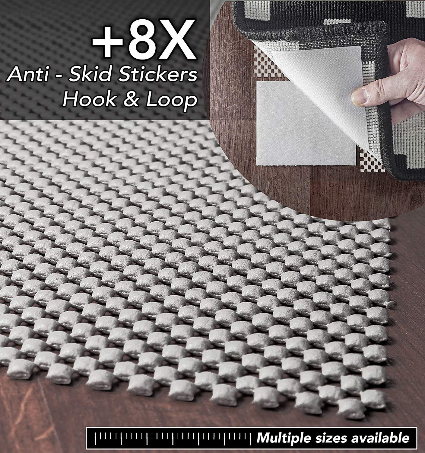 A2SGrip Area Rug Pad Non Slip 2X Thickness 9pcs System Rubber Rug Mat
