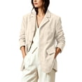 thumbnail image 5 of IUYRTFE Women Lapel Collar Solid Color Button Down Jacket with Pockets for Fall Winter Casual Daily Wear, 5 of 6