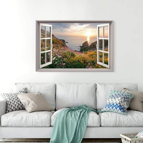 1pc Flower Field Wildflowers Wall Sticker,Natural Scenery Rectangle Wall Decal for Living Room, Bedroom, Dining Area, or Entryway Decor