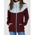 thumbnail image 2 of Sudadera con cremallera y cordón para mujer, chaqueta con cuello levantado y manga larga, prendas de vestir con bolsillo para el trabajo, color burdeos y azul claro XL, 2 of 4