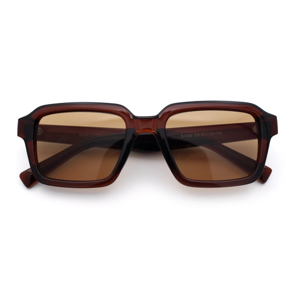 Classy Rectangle Horn Rim Minimal Fashion Retro Vintage Sunglasses All Brown