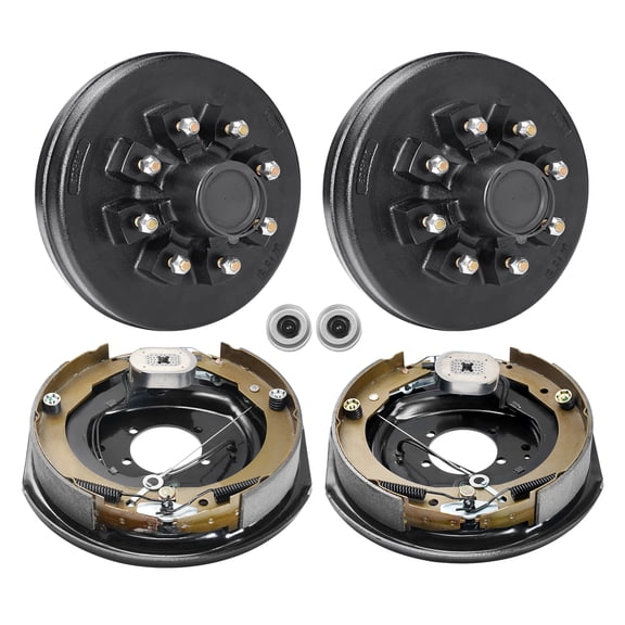 KFFKFF Trailer Drum Hub Kits, 8 on 6.5" B.C., 12" x 2" Electric Brakes, Self-Adjusting, Suitable for 7000 lbs Axle, 5-Hole Mounting, Backing Plates for Brake System Component Replacement