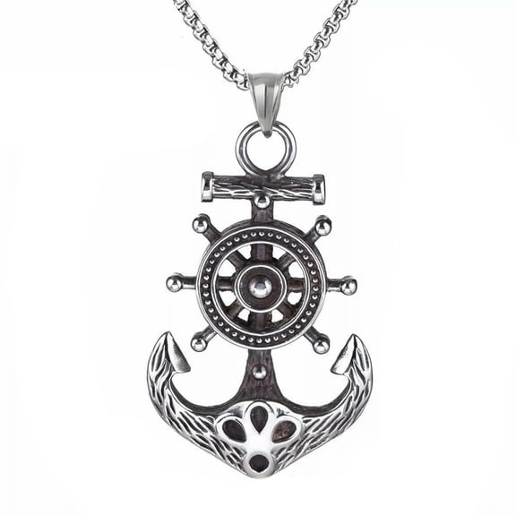 QQTDFG Large Mens Stainless Steel Nautical Ship Wheel Anchor Pendant Necklace Gift-default