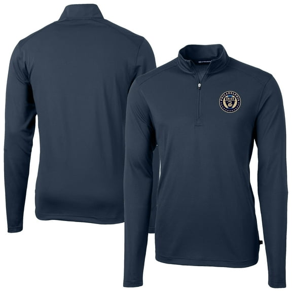 Men's-Cutter & Buck  Navy Philadelphia Union Virtue Eco Pique Recycled Quarter-Zip Top