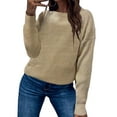 thumbnail image 1 of Capreze Women Waffle Knit Sweater Casual Loose Fit Jumper Tops Solid Color Long Sleeve Crew Neck Pullover Khaki M, 1 of 2