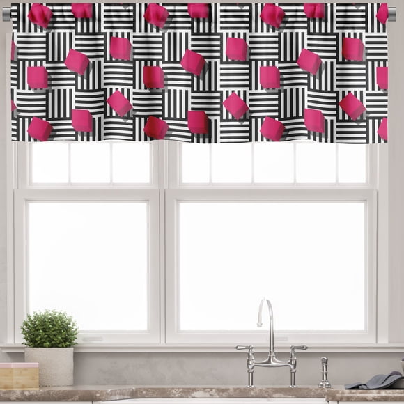 Ambesonne Cantonnières pour Chambre d'Ado, Lot de 2, Géométrique, 54"X18 Pouces, Magenta Noir et Blanc