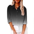 thumbnail image 2 of JGGSPWM Womens Trendy Fall Pullover Gradient Print 3/4 Sleeve Lapel Collar V Neck Shirts with Pocket Cotton Linen Button Down Blouse Casual Tops Black XL, 2 of 5